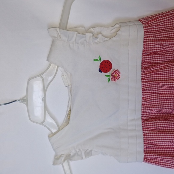 Vintage Little Bitty Baby Sun Dress/Pinafore, sz 5 Gingham Red, ladybugs - Picture 2 of 6